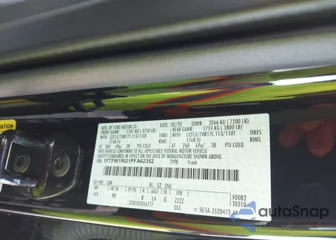 2023 Ford F-150 Raptor z USA, uszkodzony, nr VIN 1FTFW1RG1PFA62352